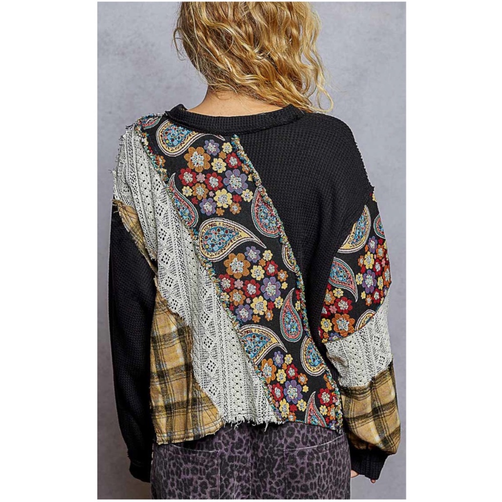 POL Multicolor Patchwork Long Sleeve Top NWOT - image 3